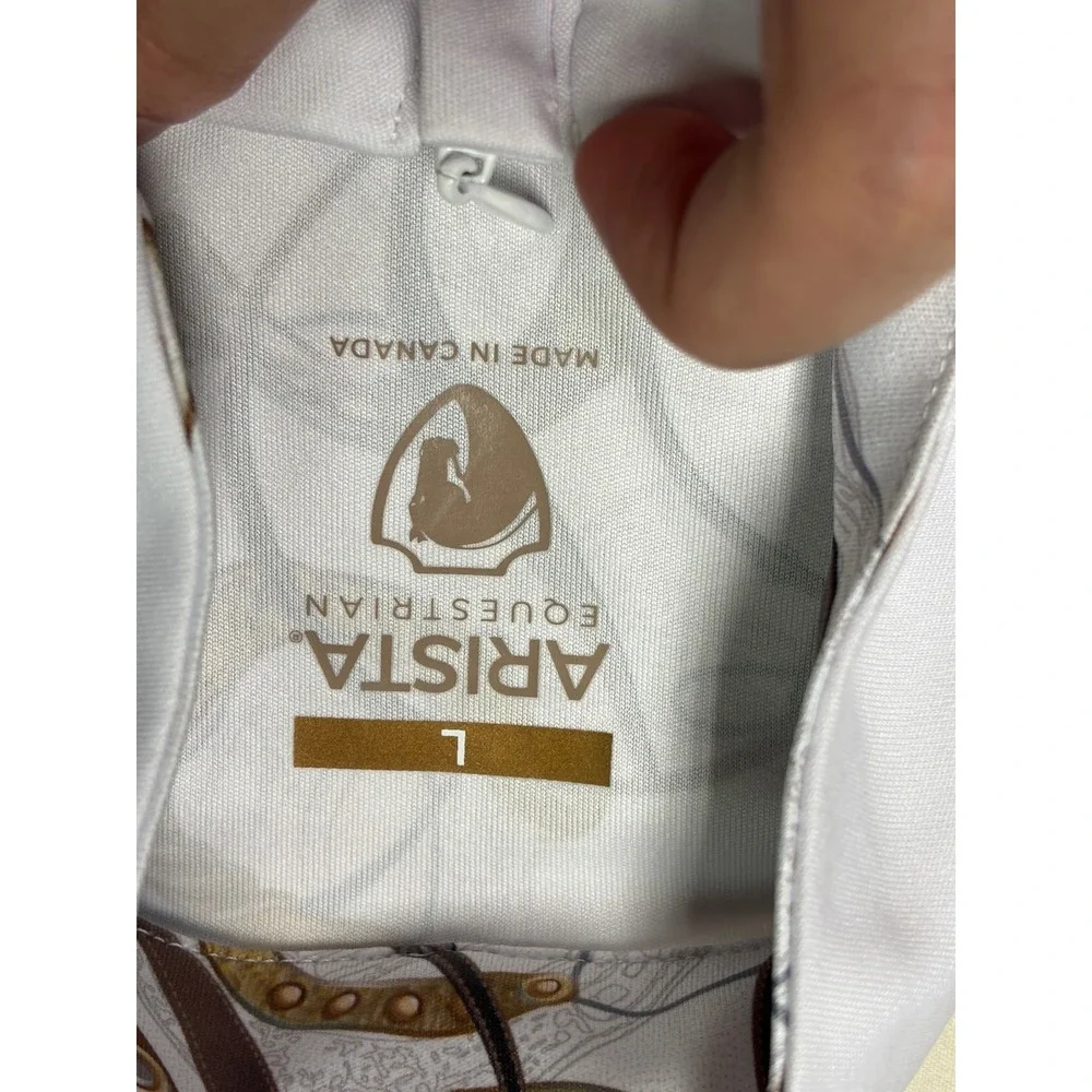 NWT Arista Equestrian Lucky Shirt White Horseshoe Print Zip Polo Top Womens L - Picture 4 of 8